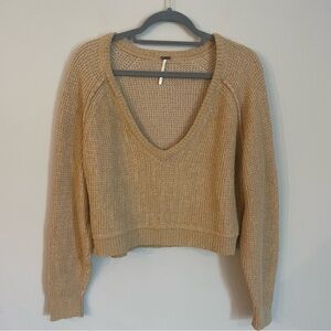 Free People Cropped V-Neck Sweater Size S